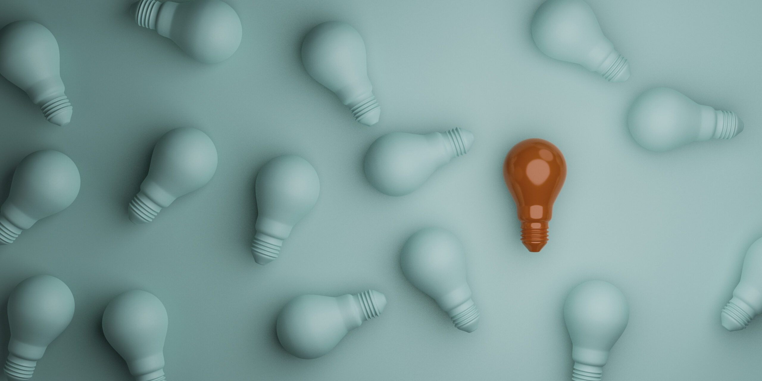 Red lightbulb separate rom crowd blue lightbulb for different thinking idea and leadership concept by 3d rendering.
