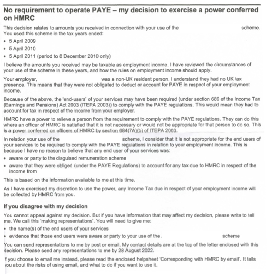An extract of a s.684 notice issued by HMRC